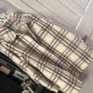 Old Navy Cream and Gray Plaid Pea Coat